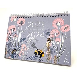 Exacompta - Ref GS022Z July 2023 - August 2024 Monthly Planner & Desk Calendar Bee & Flower Design, Month per Page, Includes UK Holidays 210mm x 150mm in Size, Stands Securely on a Desk or Shelf