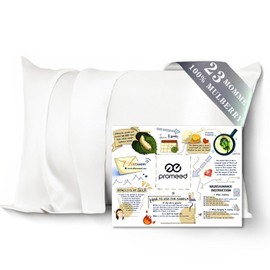 PROMEED 100% Mulberry Silk Pillowcase King Size White, Grade 6a+ 23 Momme Silk Pillow Case for Sensitive Skin, Soft Anti Acne Pillowcase with Zipper (King 20"x36", White)