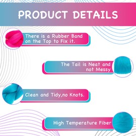 Leogony 2PCS 3 Tone Hair Extensions for Braiding, Mermaid Fake Braids Hair, Peach Lake Blue Purple Plait Coloured Synthetic Wig