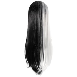 SEWACC Half Black Half White Long Straight Wig, Center Part, Women's, Cosplay, Stage, For Photography, Heat Resistant Fiber, Lightweight, Individual, 31.5 inches (80 cm), Black x White, Approx. 10.6 oz (310 g)