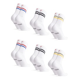 DANISH ENDURANCE Classic Tennis Crew Socks for Sports & Everyday, Trainer socks, Men & Women 6 Pack Multicolour (2xBlack Stripes, 2xGreen/Yellow Stripes, 2xRed/Blue Stripes) 3-5