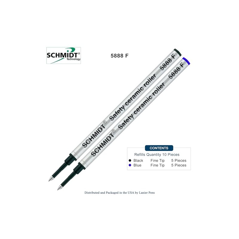 Schmidt 5888 Safety Ceramic Rollerball Metal Refill - Black, Blue