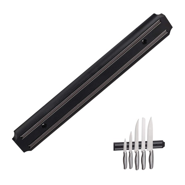 Relaxdays Magnetic Kitchen Wall Strip, Utensil & Knife Holder, Plastic Organiser, 33 cm Wide, Black, Pack of 1