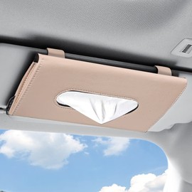 Banseko Car Tissue Holder, Hanging Car Tissues Holder,Universal Mask Dispenser Box,Car Napkin Holder with 2 Hooks，Premium Leather Paper Towel Cover Case for Car Sun Visor Tissue Holder (Beige)