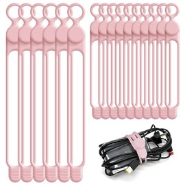 Organizador de cables de silicona para gestión de cables, 16 unidades de 4.5 y 7.1 pulgadas, organizador de cables reutilizables, accesorios electrónicos para el hogar, oficina, cocina, escuela, viajes (rosa)