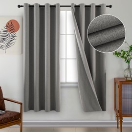 GHGK HOME Light Grey Blackout Curtains, 72 Inches Long (2 Panels), 100% Blackout Faux Linen Room Darkening Burlap Grommet Drapes for Bedroom & Living Room (52x72 Inch, Light Grey)