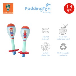 Paddington Bear Toy Wooden Maracas, Baby Rattle Set - Musical Instruments for 1 Year Olds, Toddlers Boy Girl - Wooden Musical Toys, Montessori Toddler Toys - Paddington Bear Gifts by Orange Tree Toys