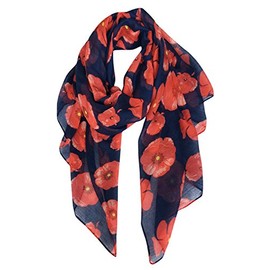 World of Shawls New Ladies Womens Celebrity Style Scarf Scarves (Navy Blue Poppy Flower)