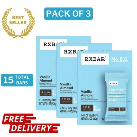 (3 pack) RXBAR Protein Bars Gluten-Free, Vanilla Almond, 15 Count Total