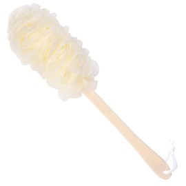 Cepillo de ducha para la espalda, cepillo de baño de mango largo, esponja de malla de nailon suave para ducha, luffa en un palo para hombres y mujeres, exfoliante para limpieza de fregado para ancianos (blanco)
