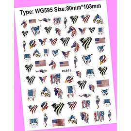 American Flag Star Heart Love USA 4th of July Butterfly Number 3D Nail Sticker Wg595 for Nails Design Nail Art Stickers Decals Supplies Manicure Tips Sticker Colorful for Nail Decorations