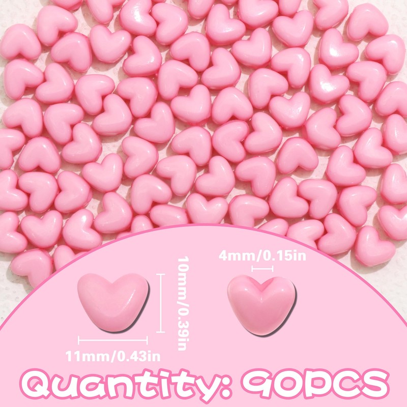 VENOFEN 90PCS Light Pink Heart Beads for Braids Hair Jewelry