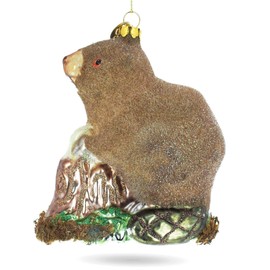 BestPysanky Beaver with Log Glass Christmas Ornament