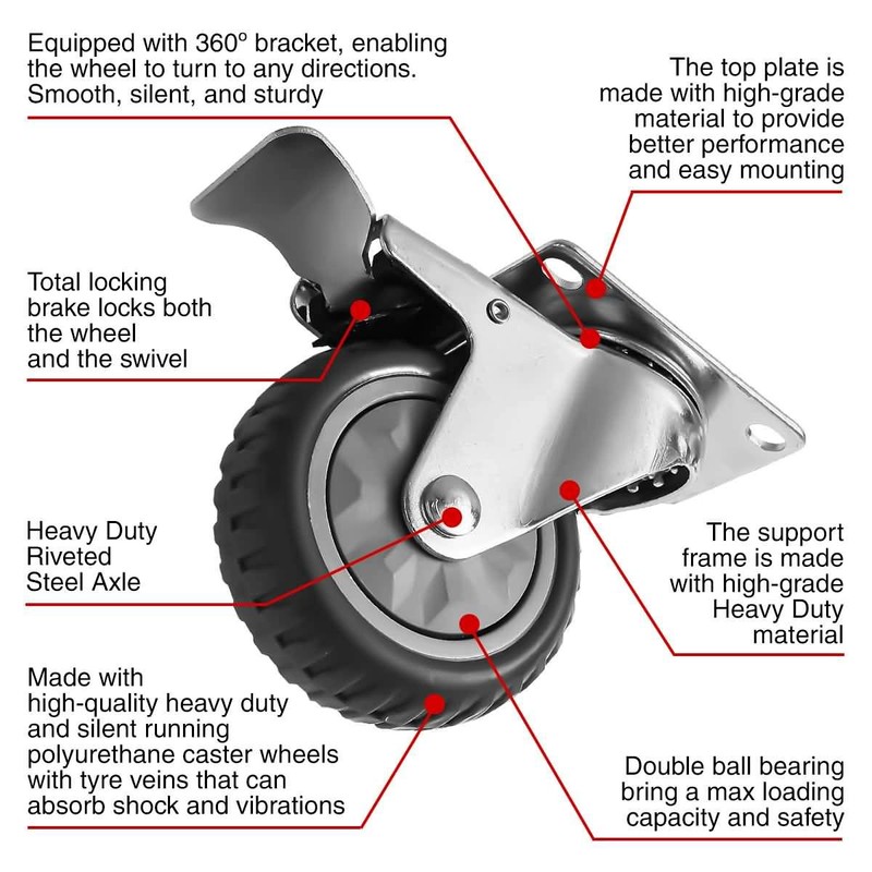 FactorDuty 12 Pack 4" Heavy Duty All Terrain Caster Wheel