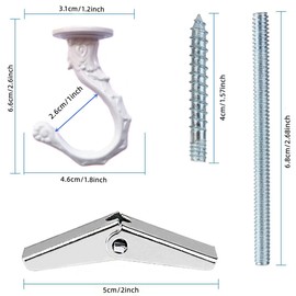 GDQLCNXB Ceiling Hooks 2.6"/65mm - Heavy Duty Swag Hook with Steel Screws Bolts and Toggle Wings for Hanging Plants Ceiling Installation Cavity Wall Fixing White - (2 Sets)