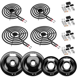 W10290350 W10290353 Porcelain Burner Drip Pans & MP22YA Electric Range Burner Element Unit Set & 330031 Range Burner Receptacle Kit Compatible with Whirlpool Frigidaire Range Oven/Stove by Cenipar