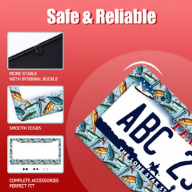 Fishing License Plate Frame Funny Fish License Plate Frames Stainless Steel Accessories Cars Decor with 2 Holes and Screws Fits Standard Us Ca Vehicles License Plate Holder 12.2 X 6 Inch