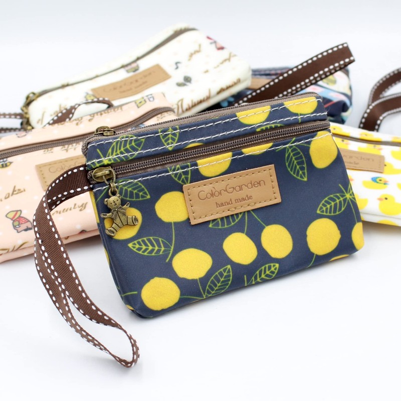loco animo Pouch, Double Zipper, Strap, Lightweight, Cute, Animal Pattern,