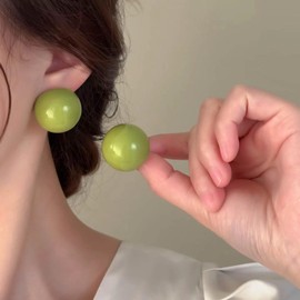 Cimenexe Punk Acrylic Ball Button Earrings Enamel Colorful Ball Stud Earrings Round Resin Ball Button Earrings Candy Color Ball Earrings Jewelry for Women(Green)