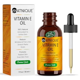 Natnique - Aceite de vitamina E 1oz Aceite 100% natural para uñas, cabello, rostro, cejas, pestañas, cabello y cuerpo. Aceite facial natural sin OGM