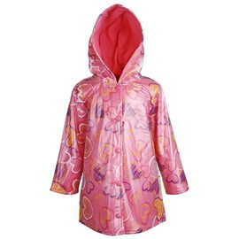 Wippette Baby Girls Hooded Waterproof Fleece Lined Heart Print Raincoat Jacket