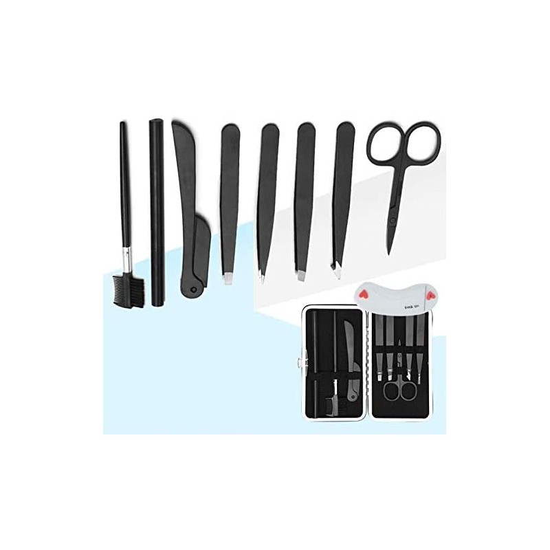 9 Pcs Professional Tweezer Set Eyebrow Removal Portable Clip Stainless