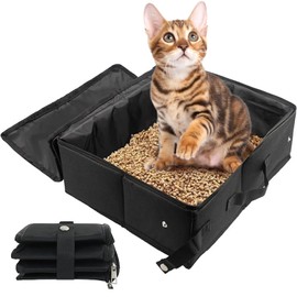 Chris.W Portable Cat Travel Litter Box with Zipped Lid and Handle, Foldable Travel Litter Box, Foldable Cat Litters Cases, No Leakage, No Smell, Waterproof, Easy to Carry, Easy to Use in Hotels, Car