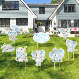 Fumete 8 Pcs Elephant Baby Shower Yard Sign Gender Neutral Forest Welcome Baby Yard Signs Elephant Yard Sign with Stakes for Indoor Outdoor Lawn Jungle Animal Party Supplies