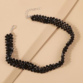 Danshinbow Multi Layered Beaded Necklace Clavicle Choker Adjustable Jewelry for Women and Girls (Black)