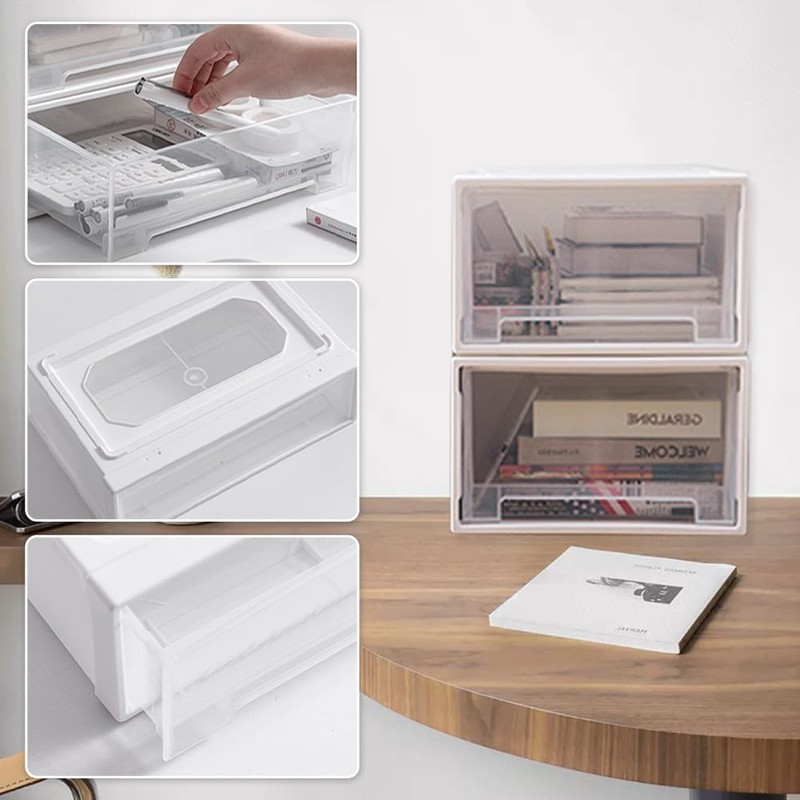 MytaYt Pack of 2 Plastic Stackable Desk Drawer Box Suitable
