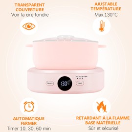 Wax Heater Professional Adjustable Temperature Wax Machine Hair Removal Hot Wax Machine with Timer for All Warm Wax Beads (Pink)
