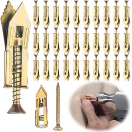 Pndeyo 30pcs Self-Drilling Drywall Anchors with Screws, Heavy Duty Zinc Plated Metal Expansion Screws, No Drill Drywall Anchors Kit for Photo Frames Wall- Gold