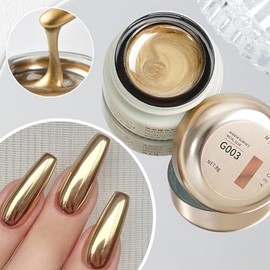 Esmalte en gel para pintura metálica dorada de 8 ml, esmalte de uñas en gel metálico con efecto espejo 3D, dibujo de flores/líneas, metalizado