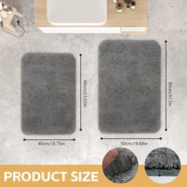 AUAUY Fluffy Bathroom Rug, Bathroom Rug, Non-Slip Washable Bath Mat, Bath Mat, Microfibre Absorbent Bath Mat, Bed Rug, Shower Mat, Foot Mat for Living Room, Bedroom, 40 x 60 cm, Grey