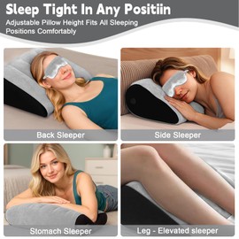TheClover Inflatable Wedge Pillow & Silk Sleep Mask Set-Portable Travel Pillow for Sleeping, Leg Elevation & Back Support, Lightweight Bed Wedge with Eye Mask for Camping, Airplane, Acid Reflux (Grey)