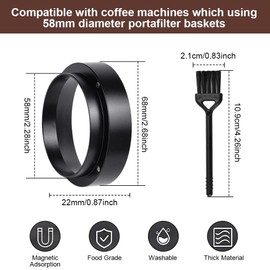 Ojanoot 58mm Espresso Dosing Funnel Aluminum Coffee Dosing Ring with Magnetic Replacement Funnels Accessories with 1Pcs Mini Brush for Home/Cafe (Black)