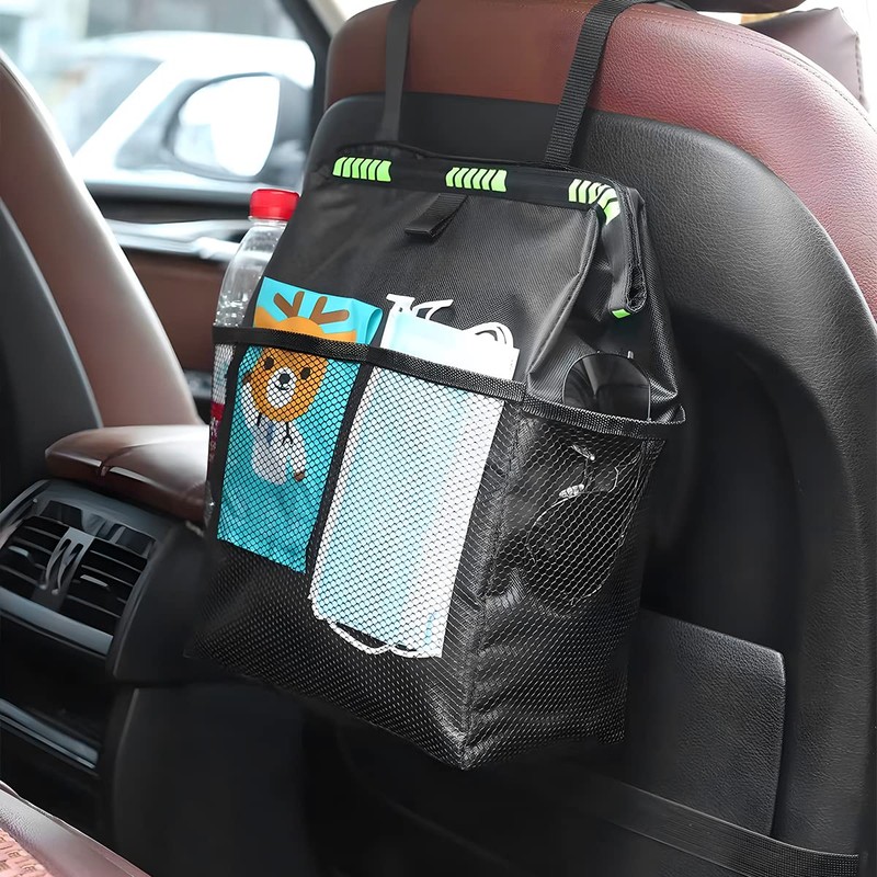 Fekey&JF Hanging Car Trash Can with Storage Pockets, Waterproof Leakproof