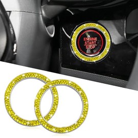 Tecledsn 2PCS Car Bling Crystal Rhinestone Engine Start Decoration Ring, Sparkling Push Start Button Sticker, Key Ignition & Knob Ring Decoration, Bling Car Interior Accessories for Women (Yellow)