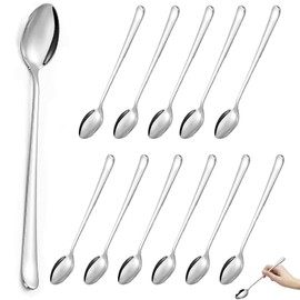 AHEJIOO Pack of 12 Latte Macchiato Spoons, 19.7 cm Long Ice Spoons, Stainless Steel Ice Spoons, Long Ice Cream Spoons, Also As Espresso Spoon and Coffee Spoon, Dishwasher Safe