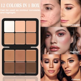Joyeee 12 Colours Contouring Concealer Palette, Cream Foundation Contouring Palette + 11 Piece Make Up Brush Set, Concealer Dark Circles, Mixable Shades