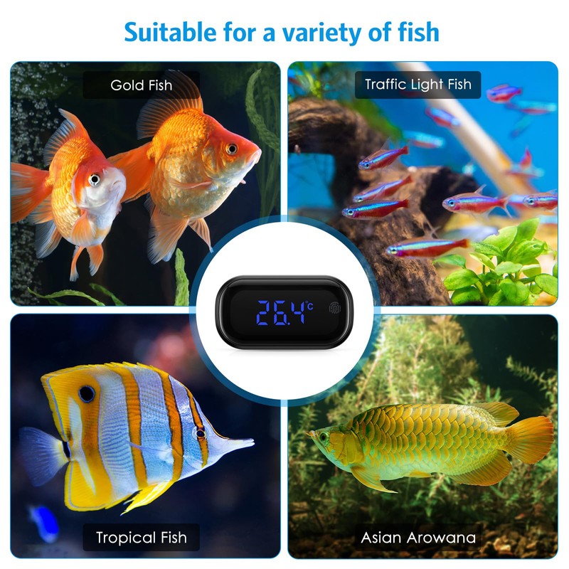 Brifit Aquarium Thermometer, Mini Aquarium Thermometer Digital, LED Display, Touch