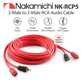 Nakamichi RCA Oxygen Free Copper (OFC) Cable 2-Male to 2-Male Audio Stereo Subwoofer Auxiliary Cord for Home Theater HDTV Amplifier Hi-Fi Systems Car Speakers Receiver 5-Meter (16.1-Feet)