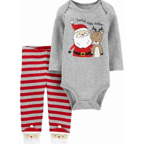 Carters Infant Boys Gray Santas Little Helper Creeper & Pants