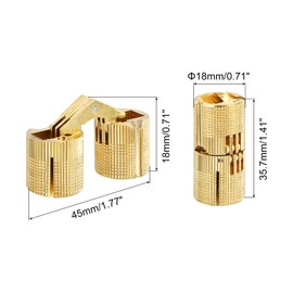 sourcing map 4Pcs 18mm Brass Barrel Hinges Hidden Invisible Concealed Furniture Hinges 180 Degree Opening Angle for DIY Jewelry Box, Gold