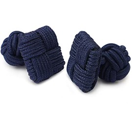 HONEY BEAR Silk Knot Cufflinks Fabric for Mens/Women Shirt/Dress, for Business Wedding Gift, Square Shape (Navy Blue)
