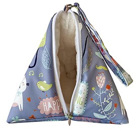 Handmade Sugar Glider Bonding Pouch Hamster Carrier Bag Small Animal Portable Travel Bag Breathable Vent for Squirrel Rat (Mist Blue with Faux Rabbit Fur Inner)