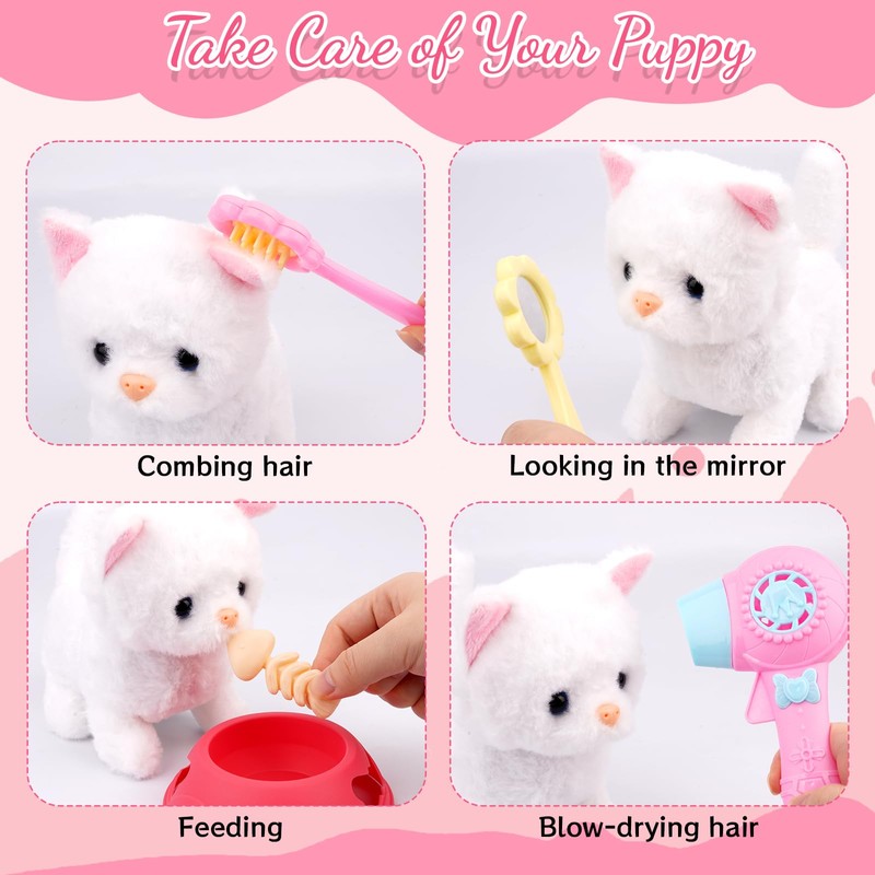 JIAJEGTGT Cat Plush,Walking Cat Plush Toys, Electronic Interactive Stuffed with
