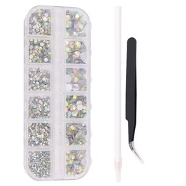 Hsthe Sea 2016 Stück Flatback-Edelsteine, runde Kristall-Strasssteine zum Basteln, gemischt, 6 Gr??en mit Pinzette und Stift (Crystal AB)