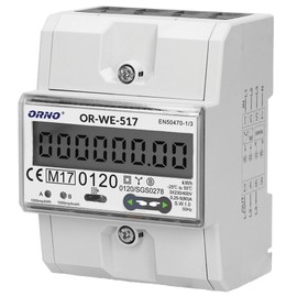 ORNO OR-WE-517 Multi-Tariff Two-Way Electricity Meter, DIN Rail, 3-Phase Display of Power Consumption with MID Certificate, Modbus Communication Protocol, 0.25 A - 80 A, 3 x 230 V/400 V, 50/60 Hz,