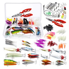 Homealexa 123 PCS Fishing Lures Sea Bass Set Mixed Tackle/Floating Fishing Lures Hook Fishing Accessories Kit Set with Storage Box, Metal Fishing Lures Spinner Baits Fish Treble Hooks Tackle